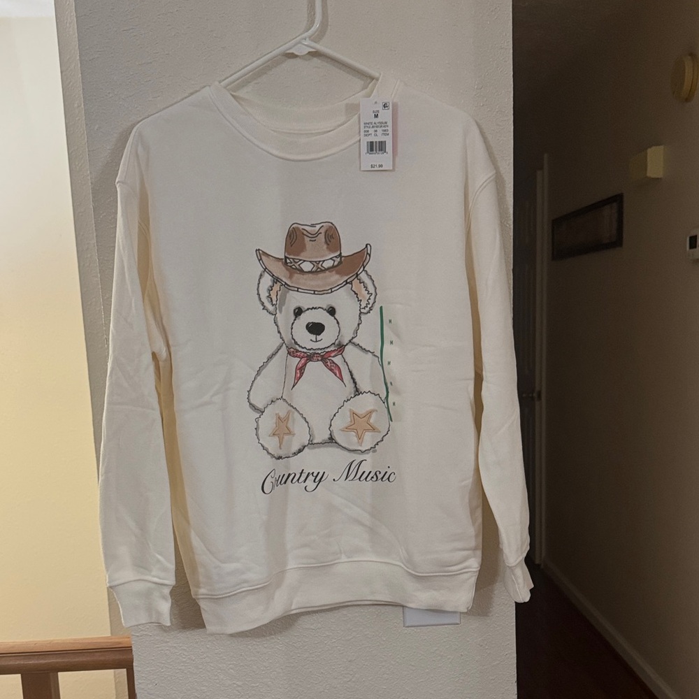 Zoe + Liv Cream Sweatshirt with Bear and Cowboy Hat